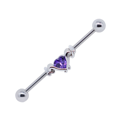 316 pedra perfurando industrial bonito de aço inoxidável do zircão da joia 14G Purple Heart