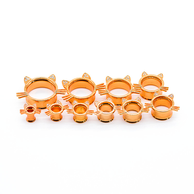 Brincos bonitos Rose Gold Plated de Cat Style Piercing Tunnel Plug 5mm