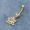 O ouro de aço inoxidável da joia de 316 perfurações do corpo chapeou Lotus Dangle Pink Gem