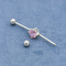 Perfurações de aço cirúrgicas industriais da joia 40mm da barra da pedra cor-de-rosa do zircão